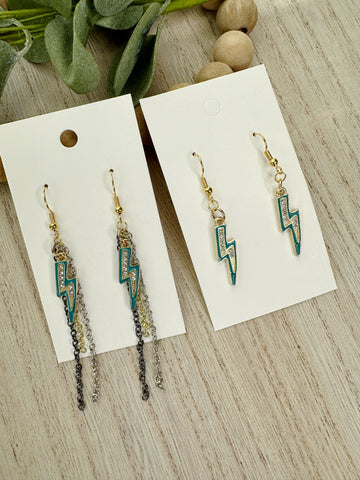 Teal Lightning Bolt Earrings