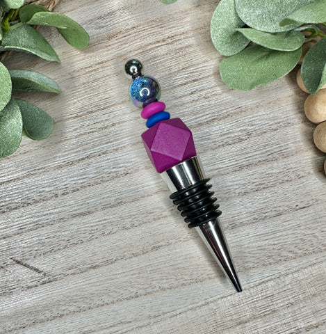 Purple and Blue Beaded Wine Stopper