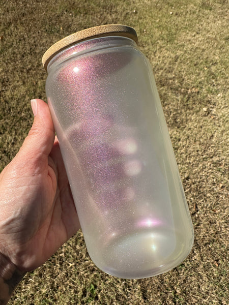 BLANK NON GLITTER PINK IRIDESCENT 16 OZ LIBBEY GLASS CUP