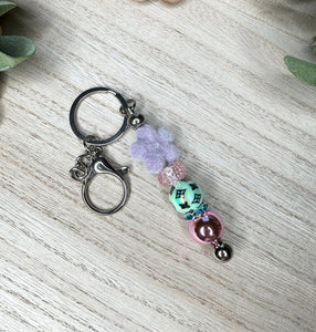 Fuzzy floral keychain