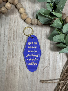 Getting iced coffee motel keychain