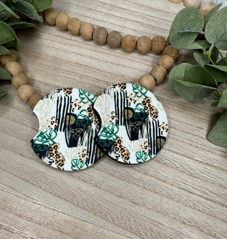 Leopard Palm Motif Car Coasters