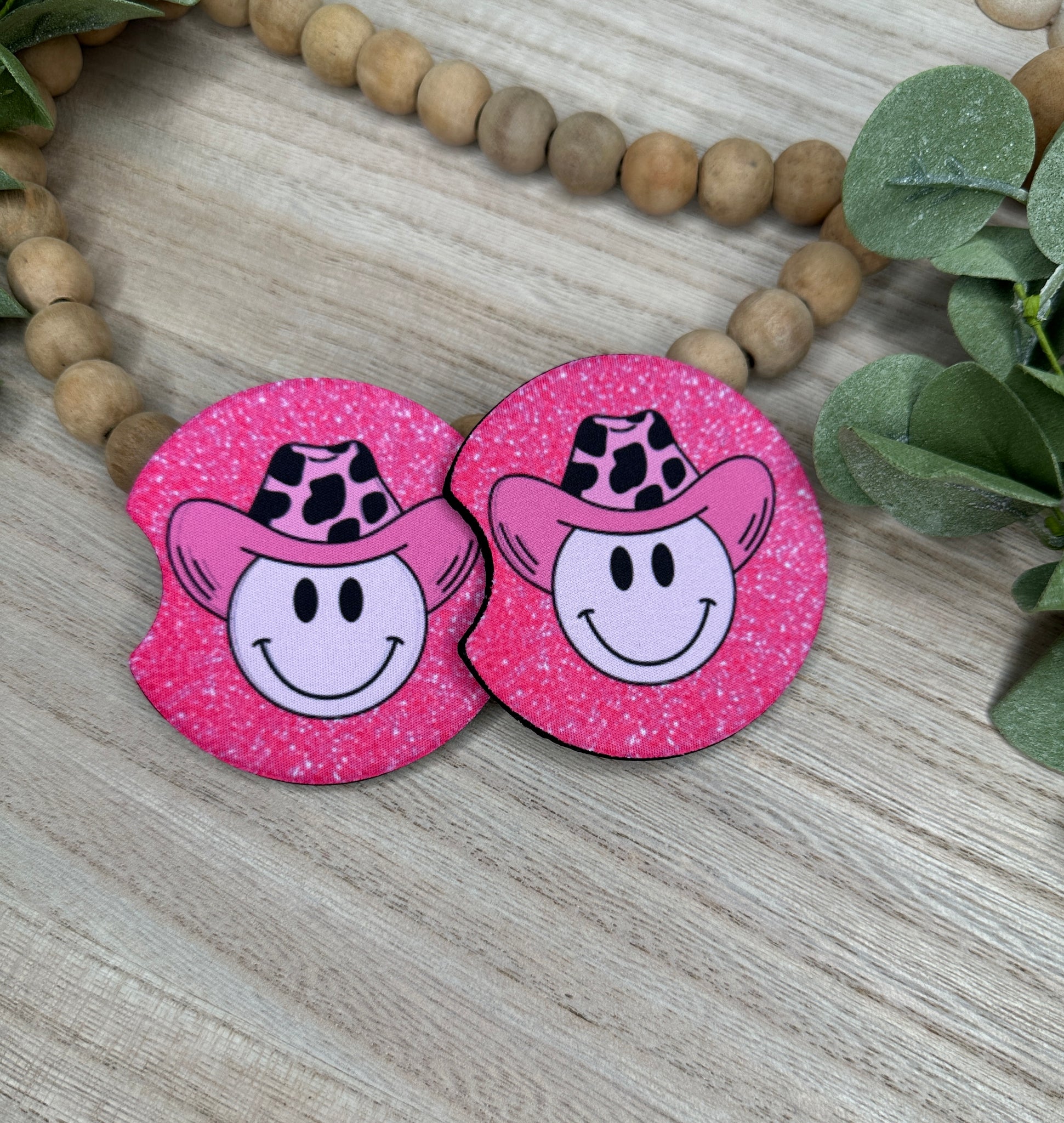 Pink Happy Cowboy Car Coasters